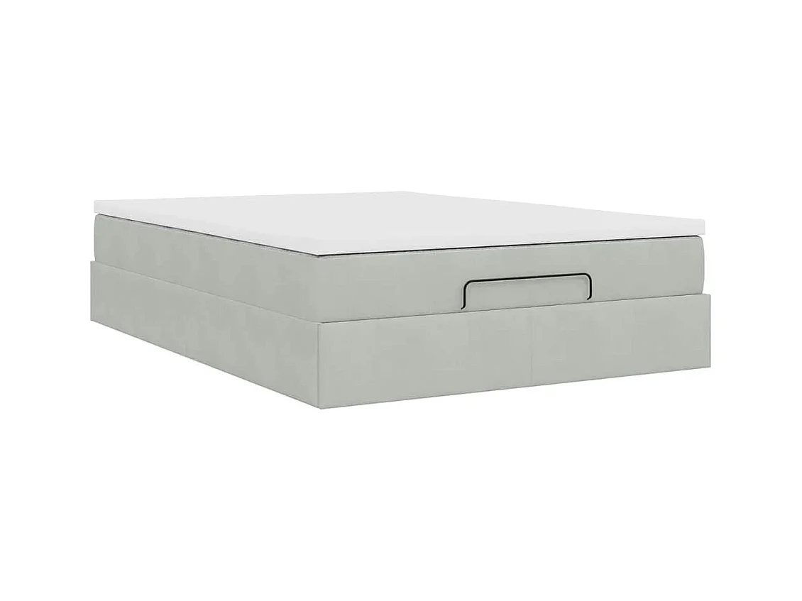 Cadre de lit ottoman et matelas gris clair 140x190 velours