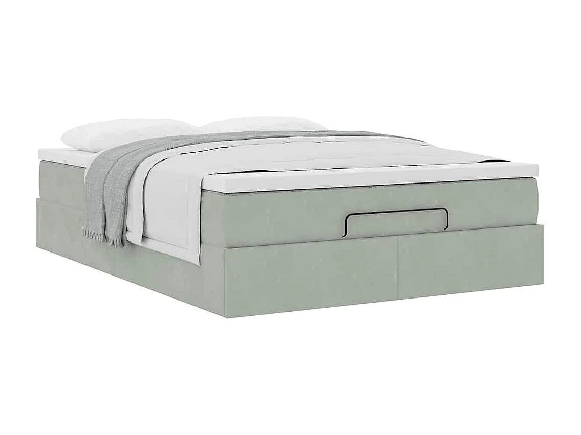 Estructura cama otomana colchón terciopelo gris claro 140x190cm