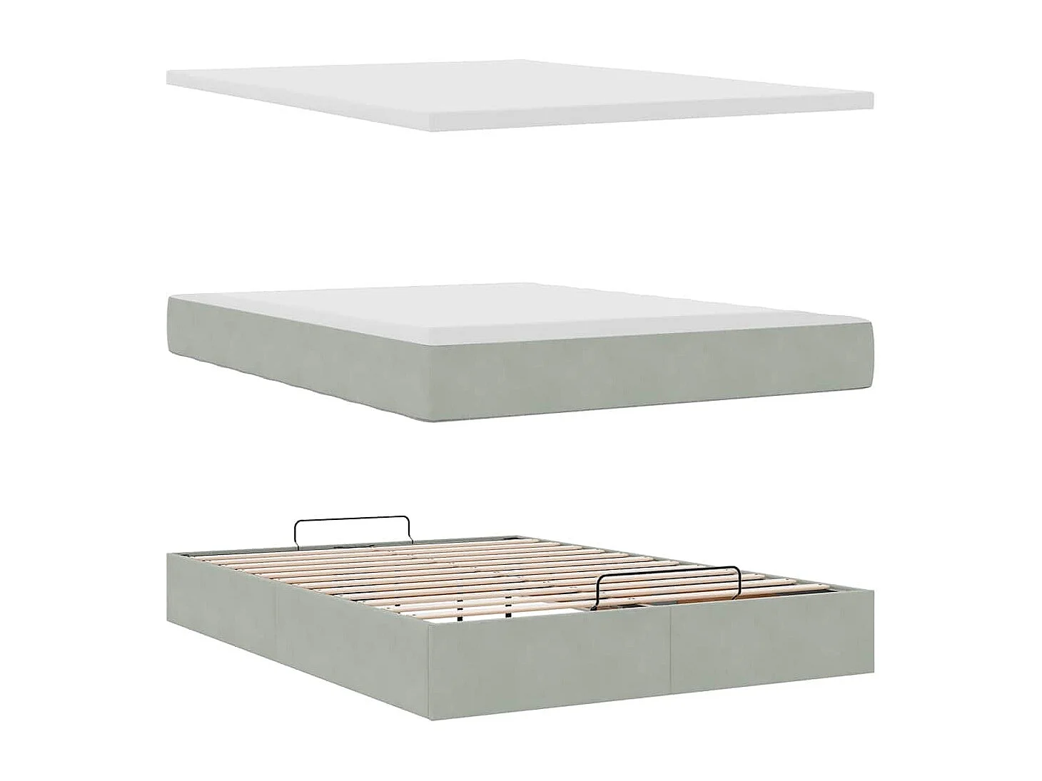Estructura cama otomana colchón terciopelo gris claro 140x190cm