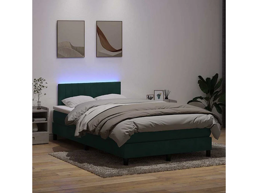 Cama box spring con colchón terciopelo verde oscuro 120x220 cm