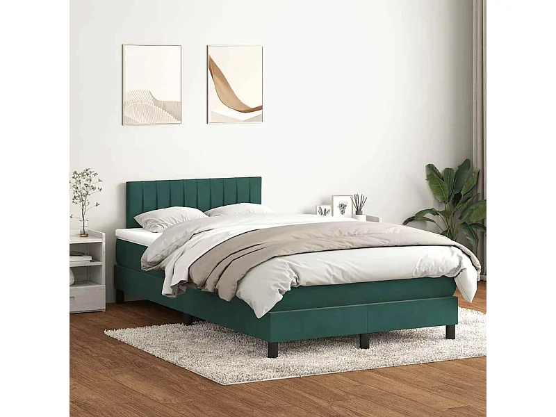 Cama box spring con colchón terciopelo verde oscuro 120x220 cm