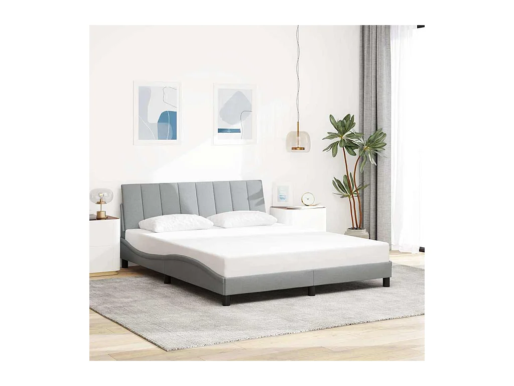 Cadre de lit sans matelas gris clair 160x200 cm tissu