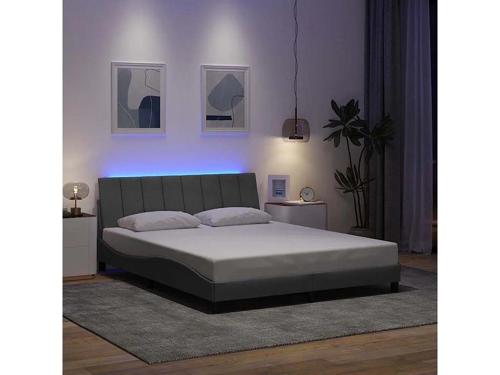 Estrutura de cama sem colchão 160x200 cm tecido cinzento-claro