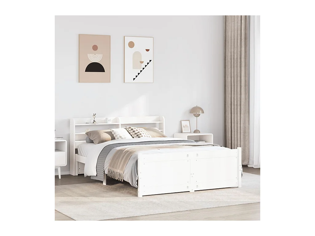 Estructura de cama con cabecero sin colchón blanco 140x200 cm