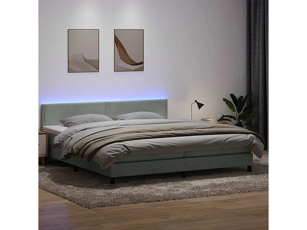 Cama com molas/colchão 180x220 cm veludo cinzento-claro