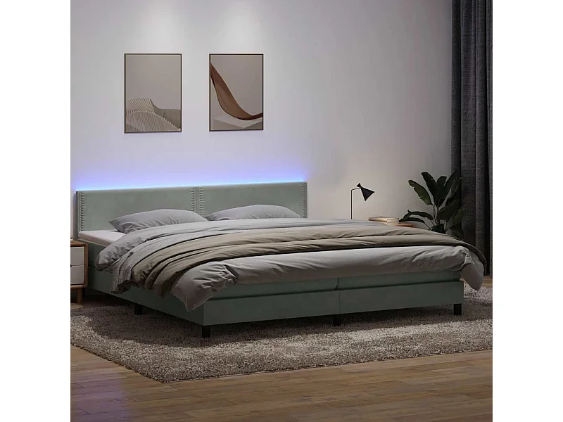 Cama com molas/colchão 180x220 cm veludo cinzento-claro