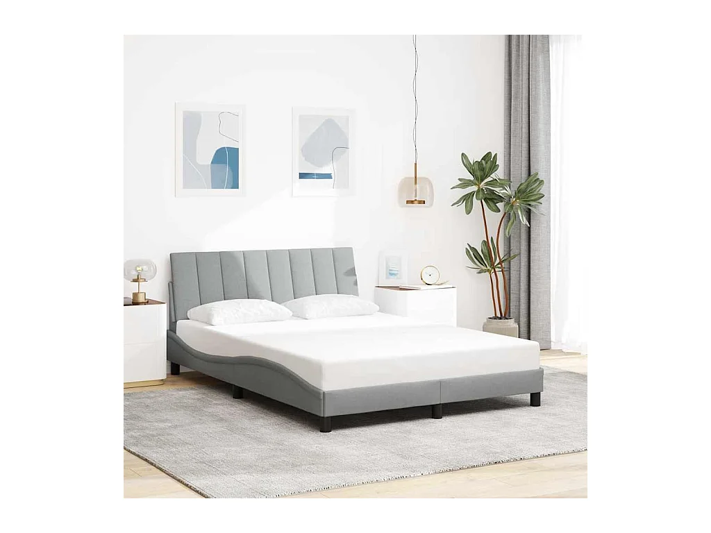 Cadre de lit sans matelas gris clair 140x200 cm tissu