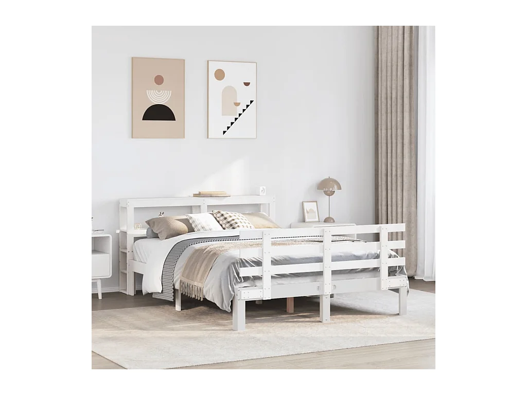 Cadre de lit avec tête de lit sans matelas blanc 160x200 cm