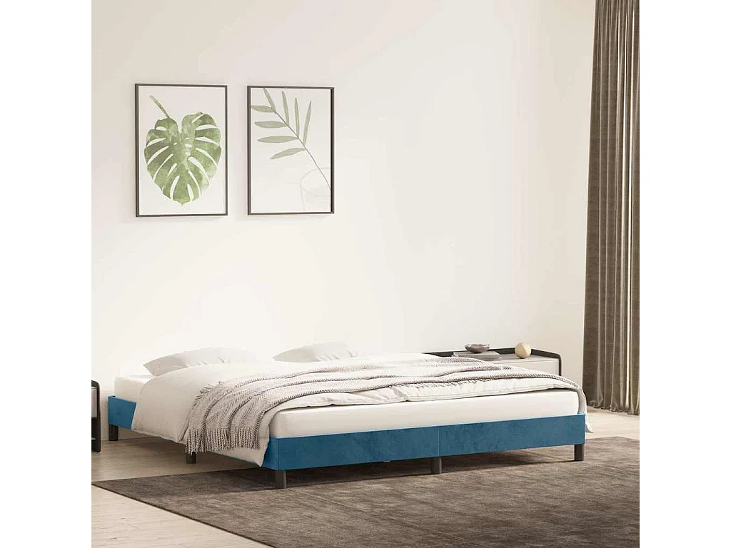 Cadre de lit sans matelas bleu foncé 180x210 cm velours