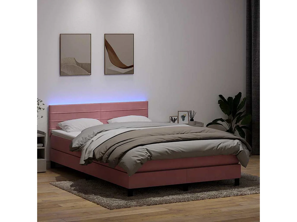 Cama box spring con colchón terciopelo rosa 140x220 cm