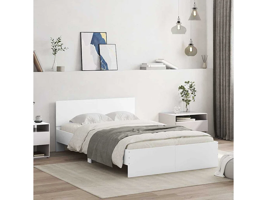 Estrutura de cama com cabeceira e luzes LED 120x200 cm branco