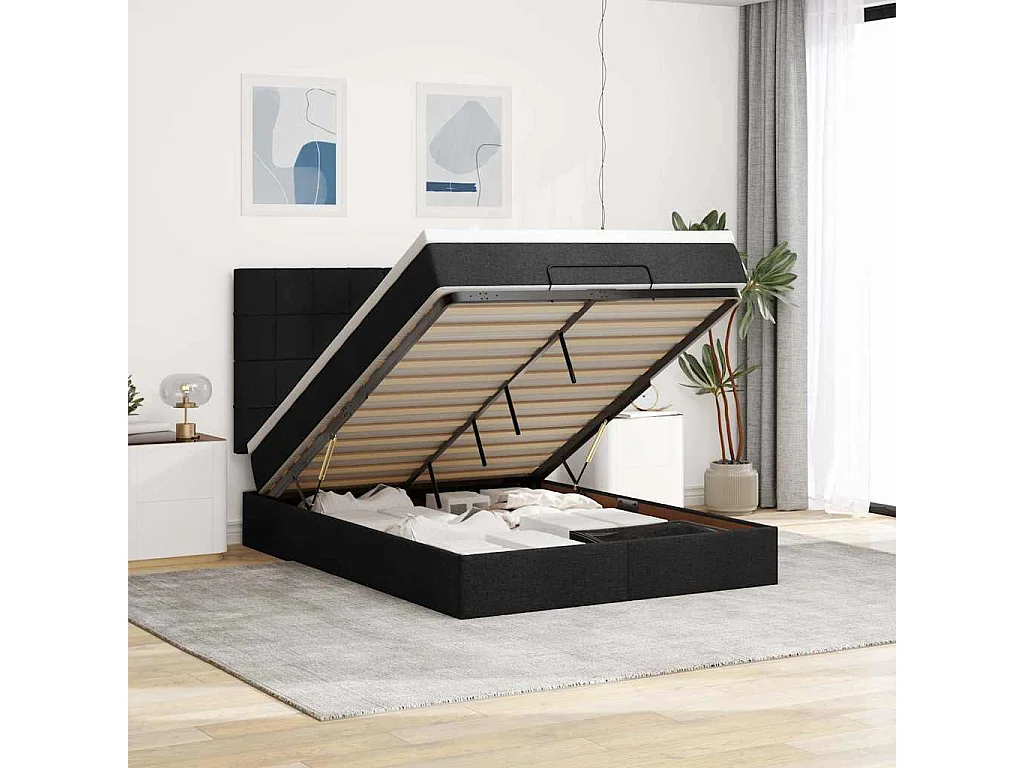 Estructura cama otomana colchón tela negra 140x190 cm