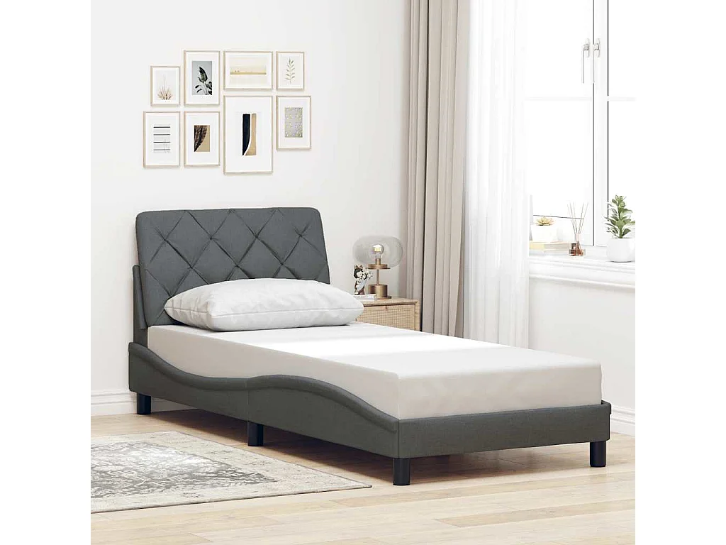 Cadre de lit avec LED sans matelas gris foncé 90x190 cm tissu