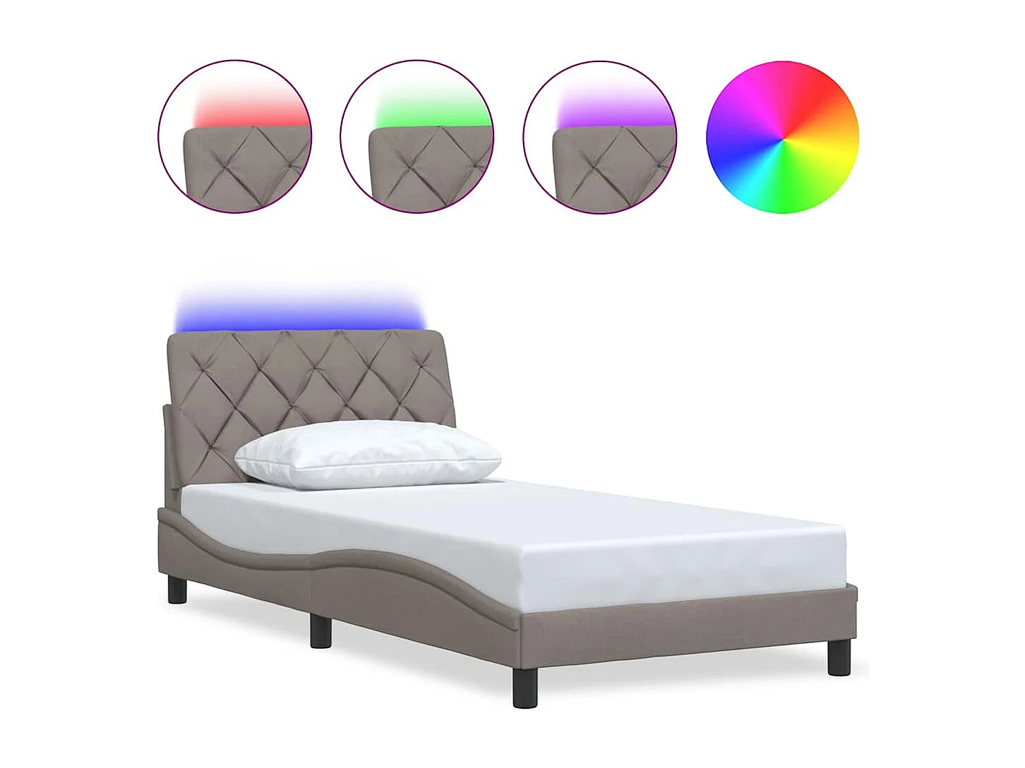 Cadre de lit avec LED sans matelas taupe 100x200 cm tissu