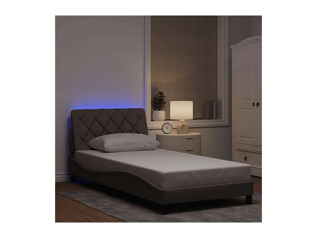 Cadre de lit avec LED sans matelas taupe 100x200 cm tissu