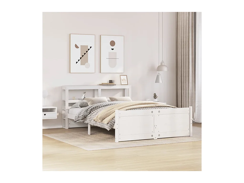 Cadre de lit et tête de lit sans matelas blanc 135x190 cm
