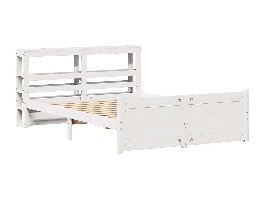 Bedframe met hoofdbord massief grenenhout wit 135x190 cm