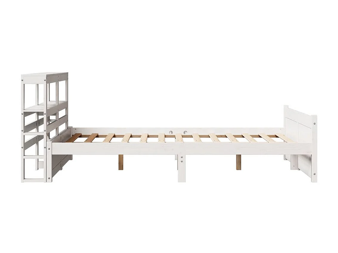 Bedframe met hoofdbord massief grenenhout wit 135x190 cm