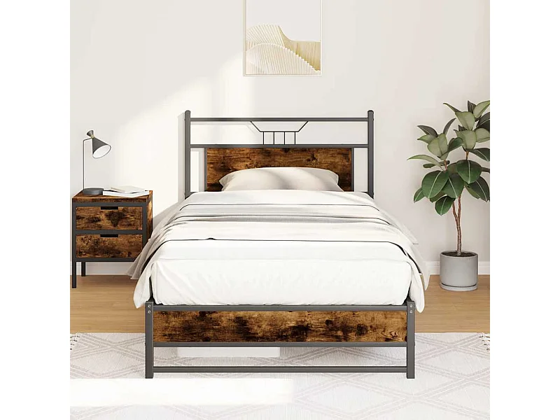 Cadre de lit sans matelas chêne fumé 107x203 cm bois ingénierie