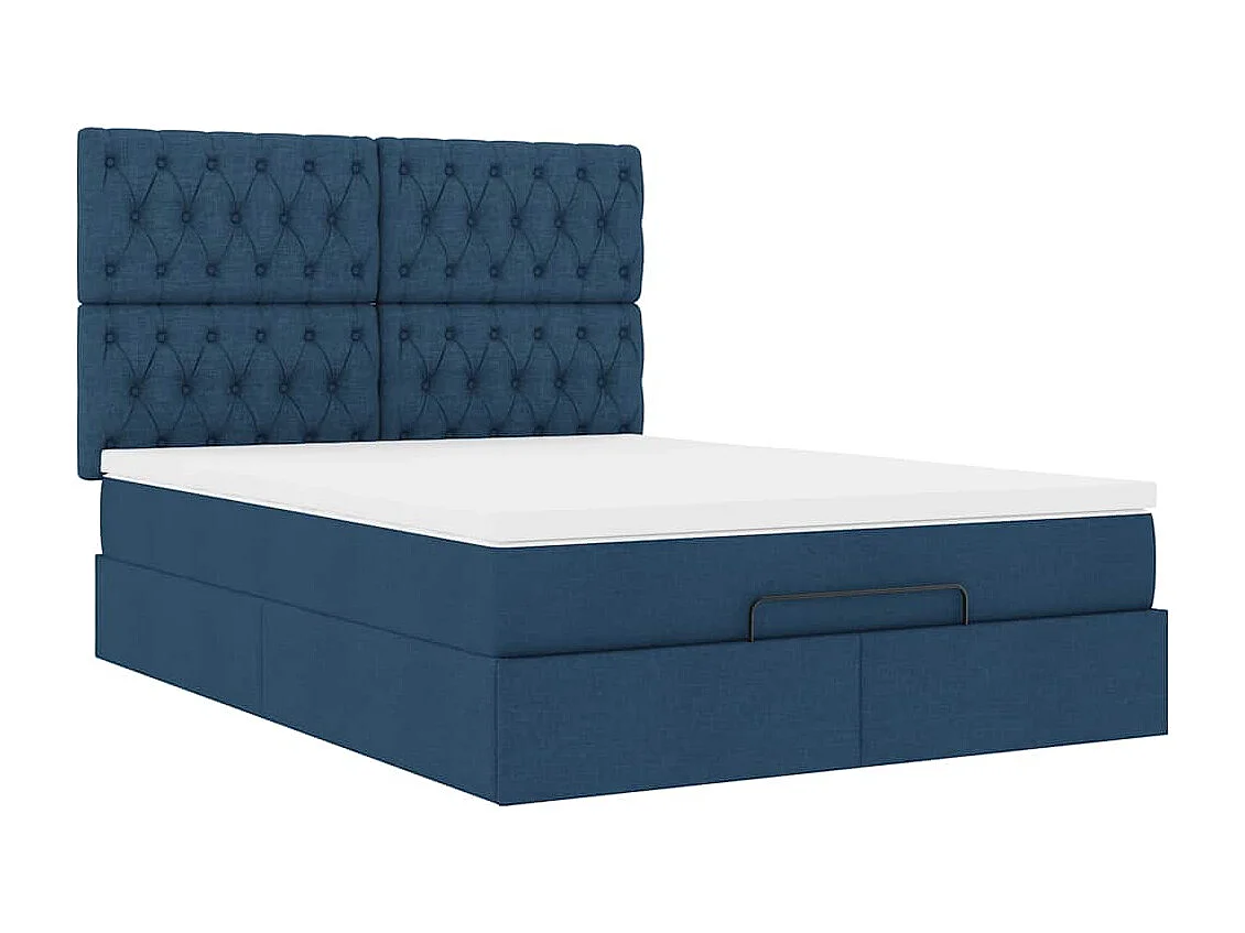 Cadre de lit ottoman avec matelas bleu 140x190 cm tissu