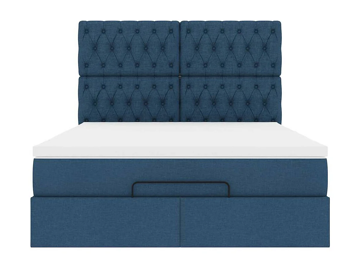 Cadre de lit ottoman avec matelas bleu 140x190 cm tissu