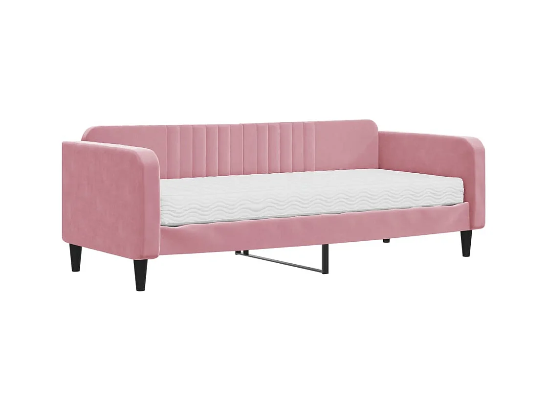 Lit de jour avec matelas rose 90x200 cm velours