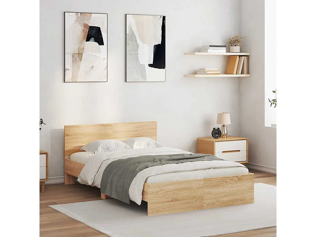 Cadre de lit avec tête de lit et LED chêne sonoma 140x200 cm