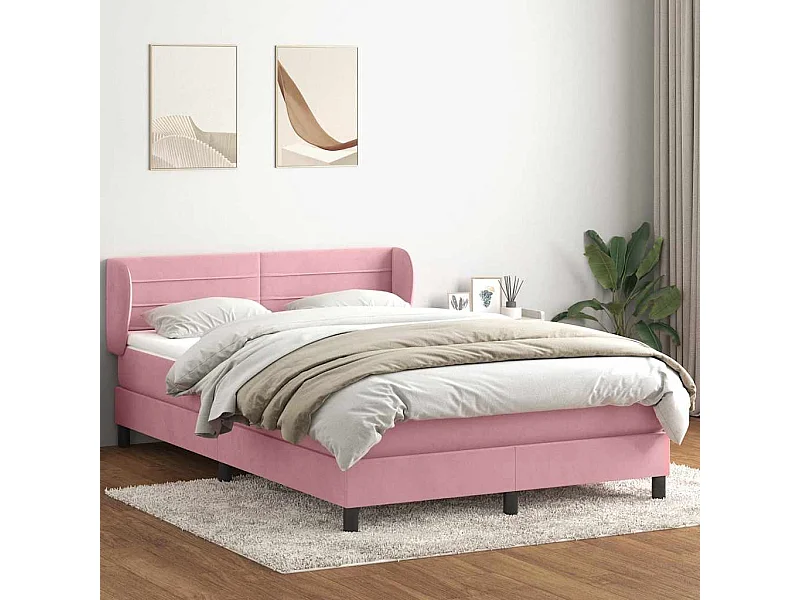 Boxspring met matras fluweel roze 140x210 cm