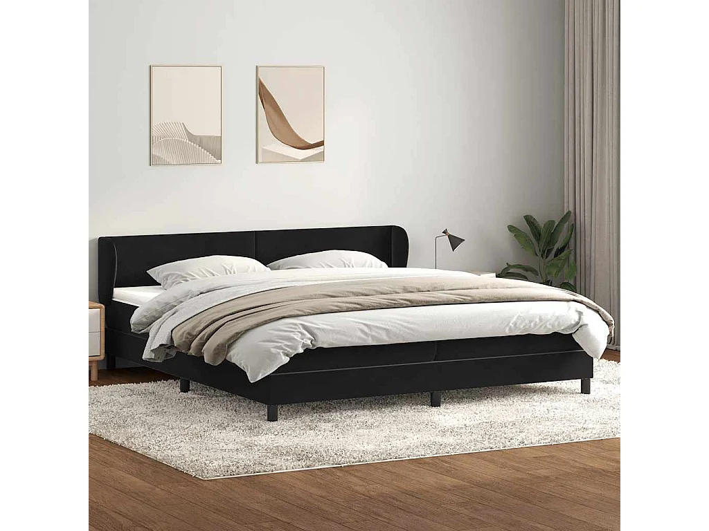 Cama box spring con colchones terciopelo negro 180x220 cm