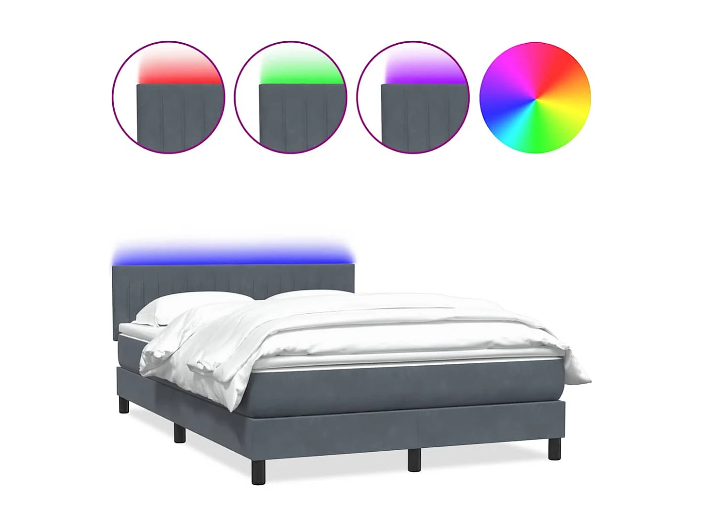 Sommier à lattes de lit et matelas gris foncé 140x220cm velours