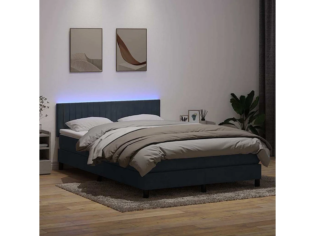 Sommier à lattes de lit et matelas gris foncé 140x220cm velours