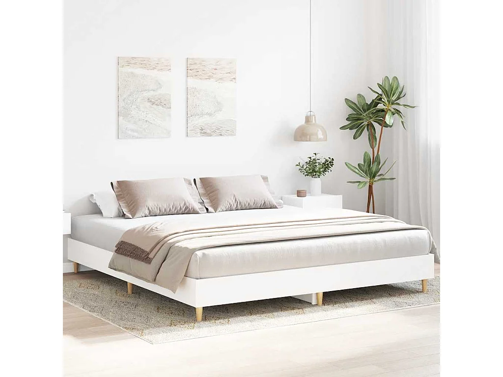Cadre de lit sans matelas blanc 160x200 cm bois d'ingénierie