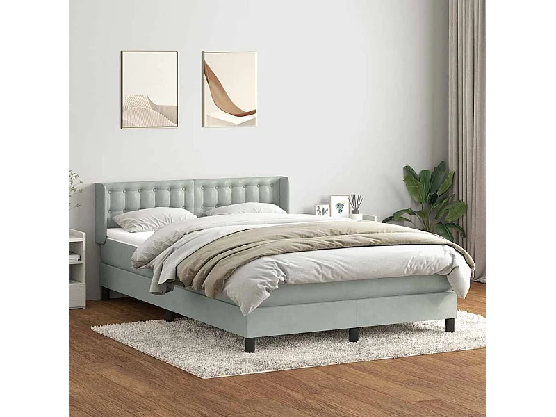 Sommier à lattes de lit et matelas gris clair 160x220cm velours