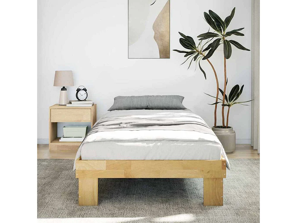Cadre de lit sans matelas 75x190 cm bois massif de chêne