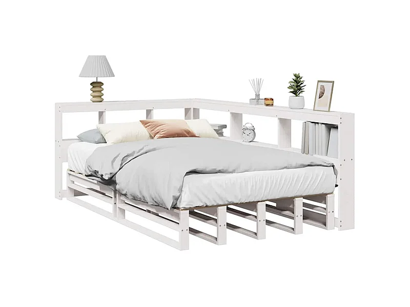 Cama con estantería sin colchón madera maciza blanca 120x200 cm