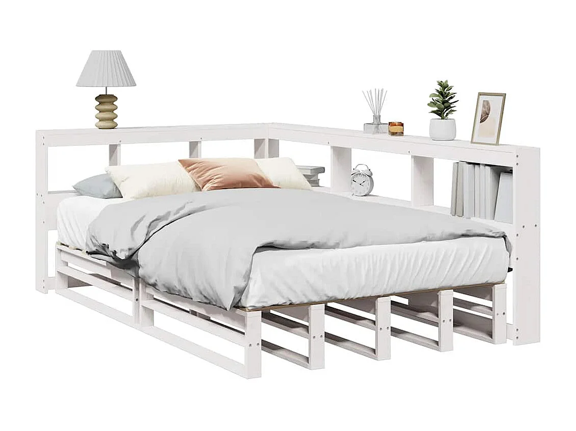 Cama con estantería sin colchón madera maciza blanca 120x200 cm