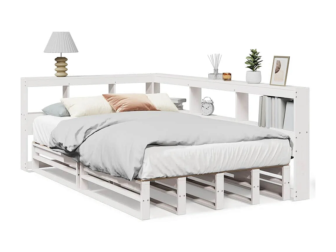 Cama con estantería sin colchón madera maciza blanca 120x200 cm