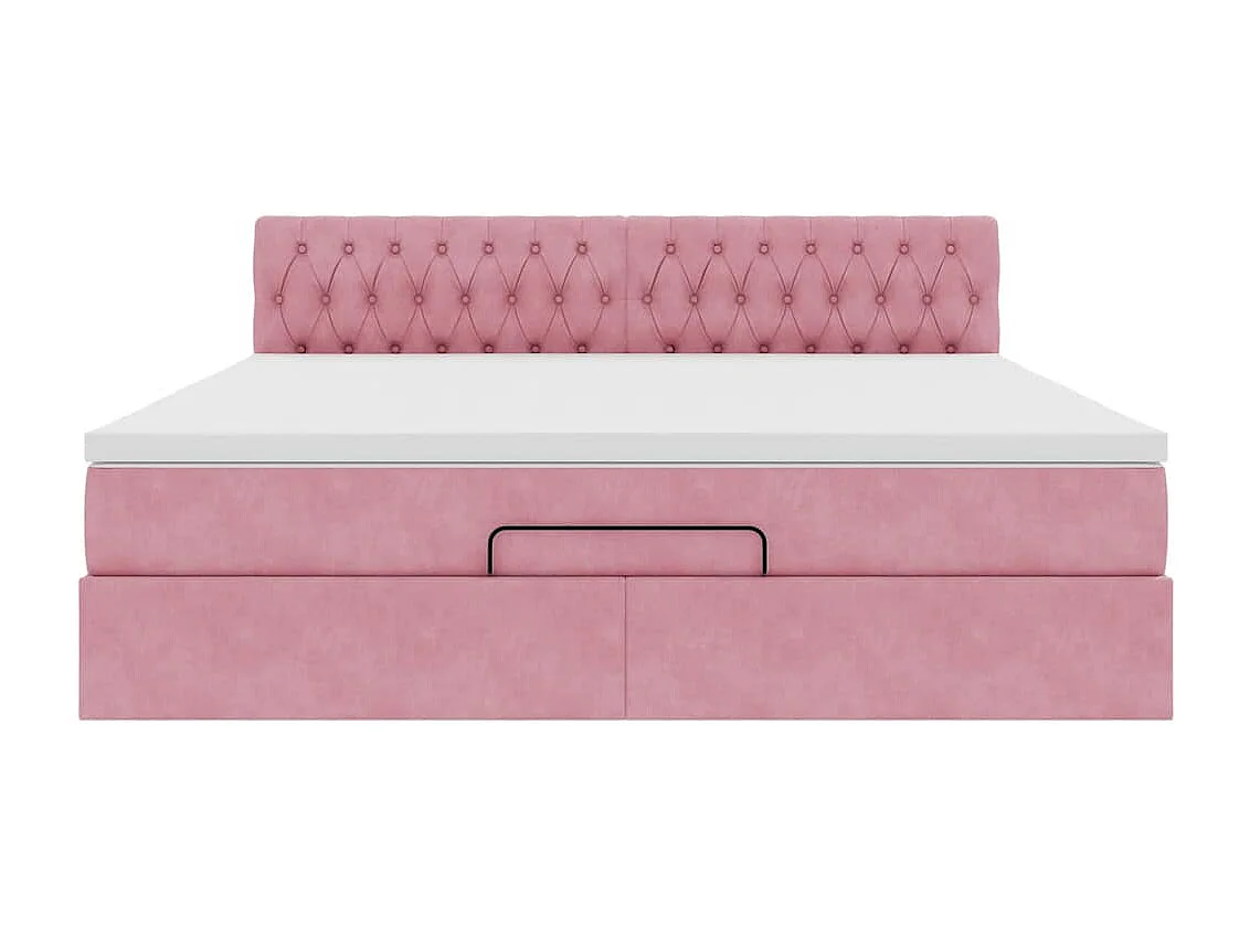 Estructura cama otomana con colchón terciopelo rosa 160x200 cm