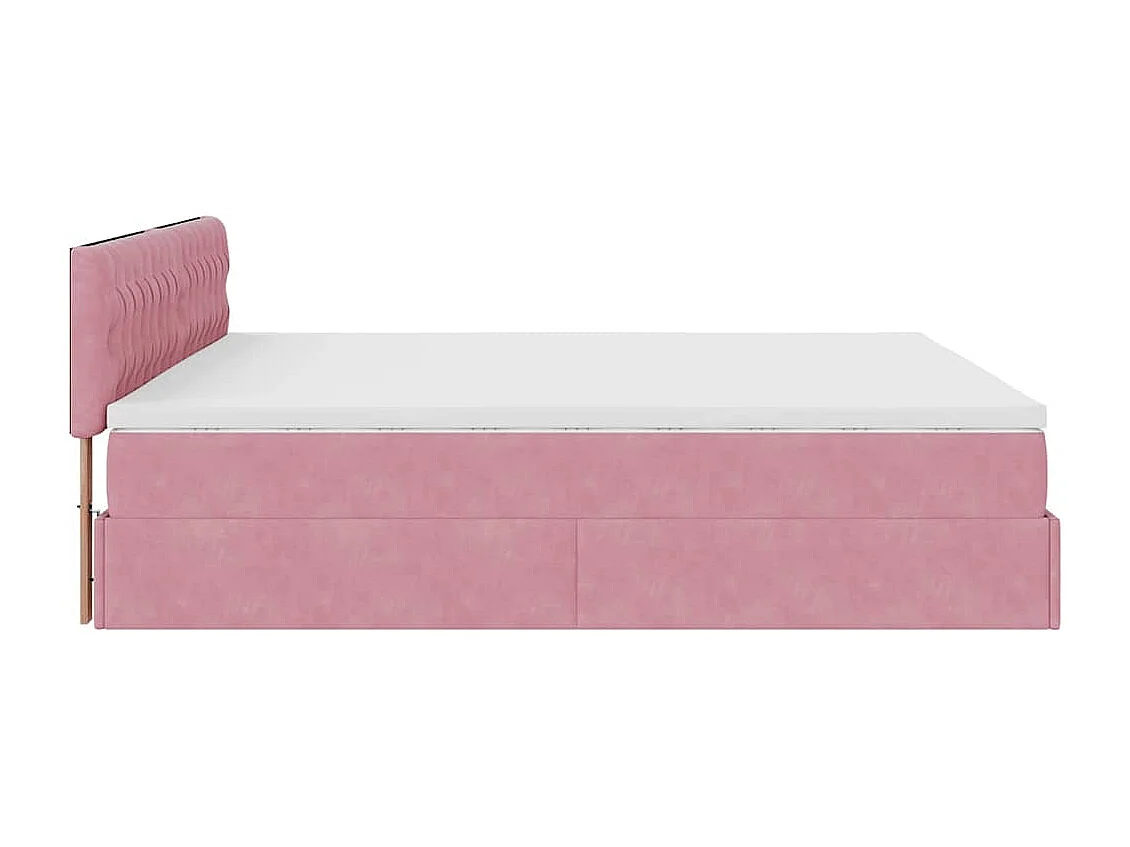 Estructura cama otomana con colchón terciopelo rosa 160x200 cm