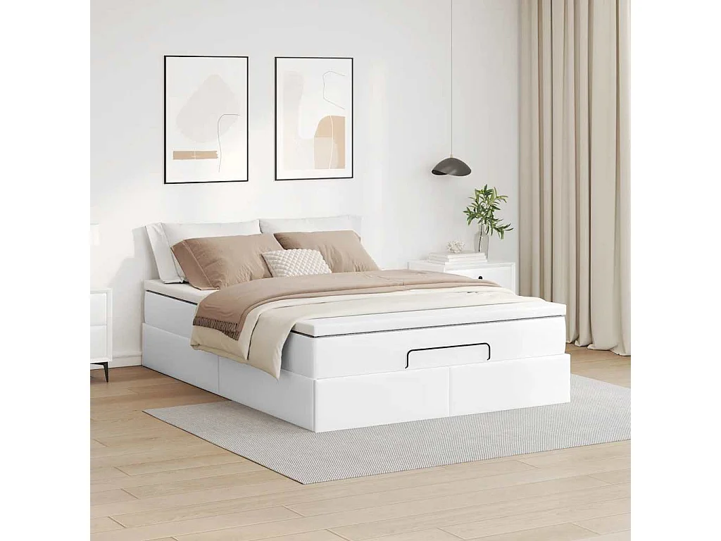 Cadre de lit ottoman avec matelas blanc 140x190 cm similicuir
