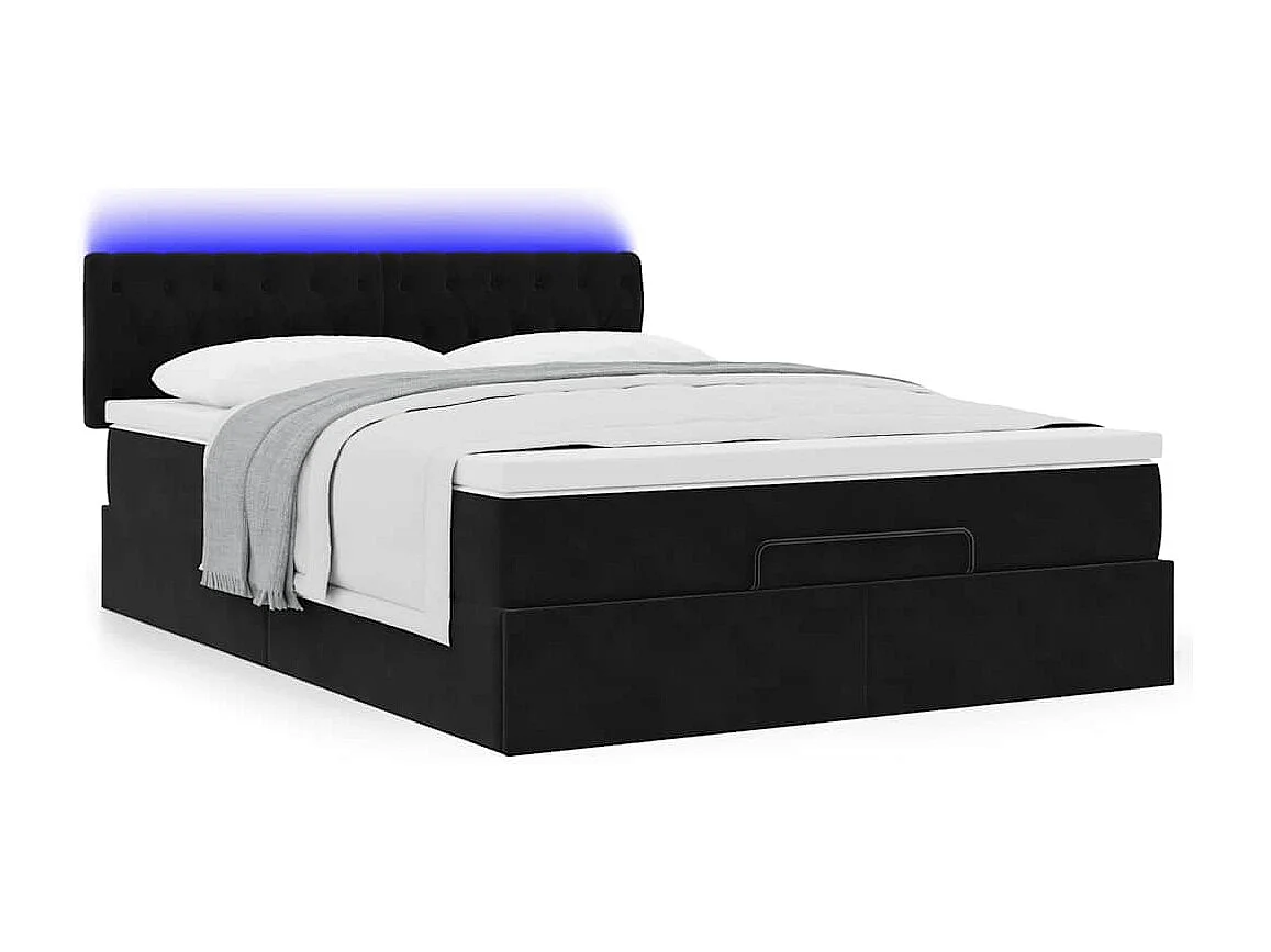 Cadre de lit ottoman avec matelas noir 140x190 cm velours