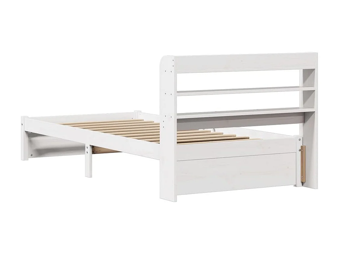 Bedframe met hoofdbord massief grenenhout wit 75x190 cm