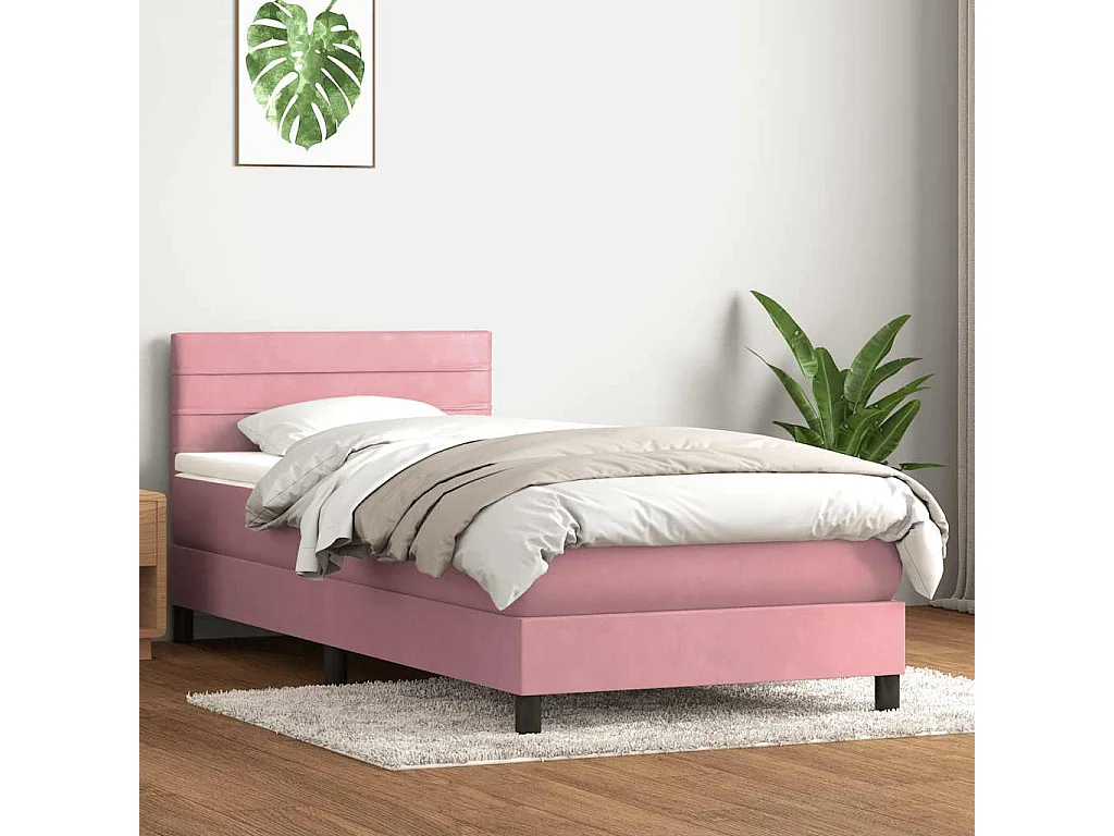 Cama box spring con colchón terciopelo rosa 90x210 cm