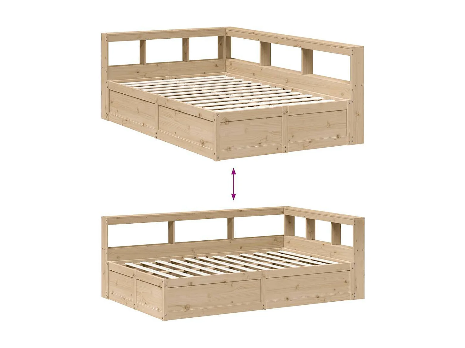 Cama con estantería sin colchón madera maciza de pino 120x190cm