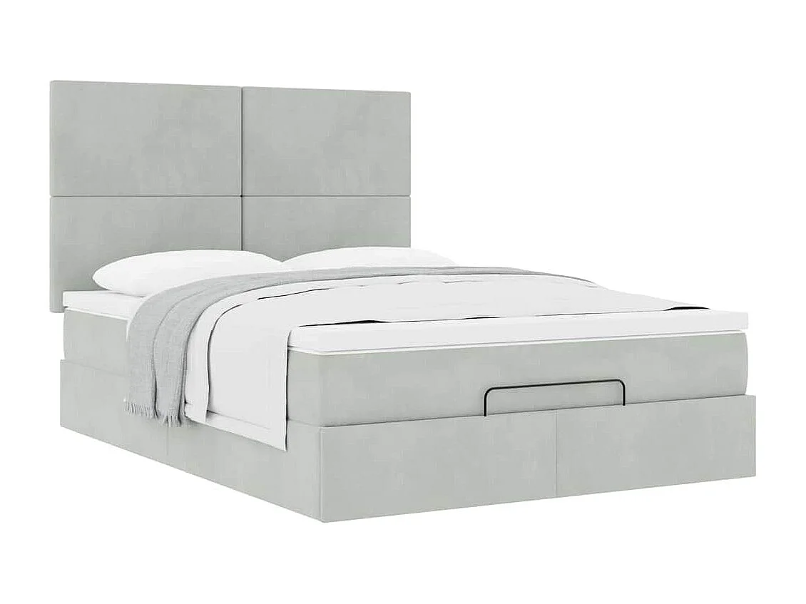 Ottoman bed met matrassen 140x200cm fluweel lichtgrijs