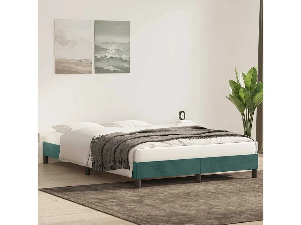 Cadre de lit sans matelas vert foncé 160x220 cm velours