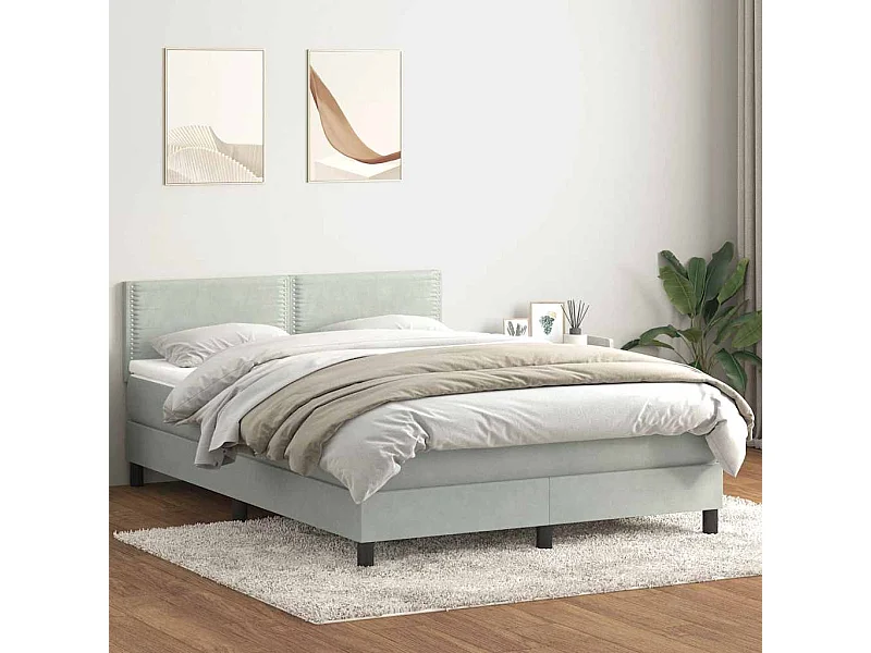 Cama com molas/colchão 160x210 cm veludo cinzento-claro
