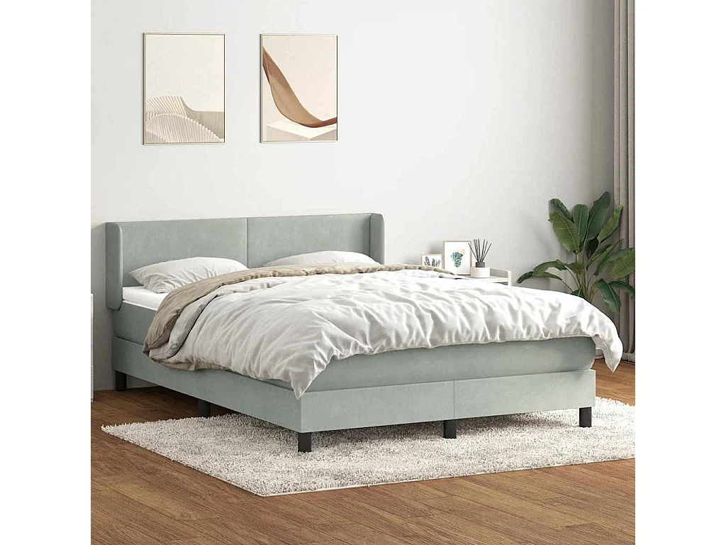 Sommier à lattes de lit et matelas gris clair 160x220cm velours