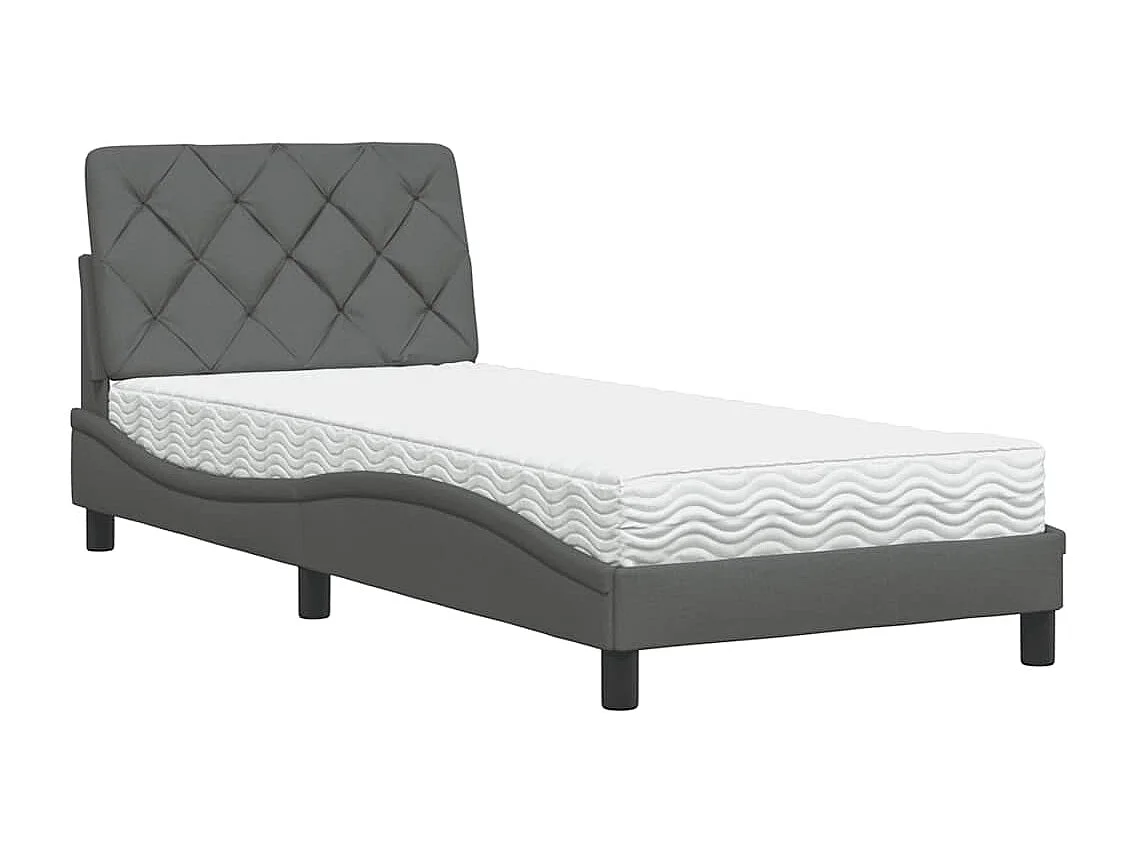 Lit avec matelas gris foncé 90x200 cm tissu
