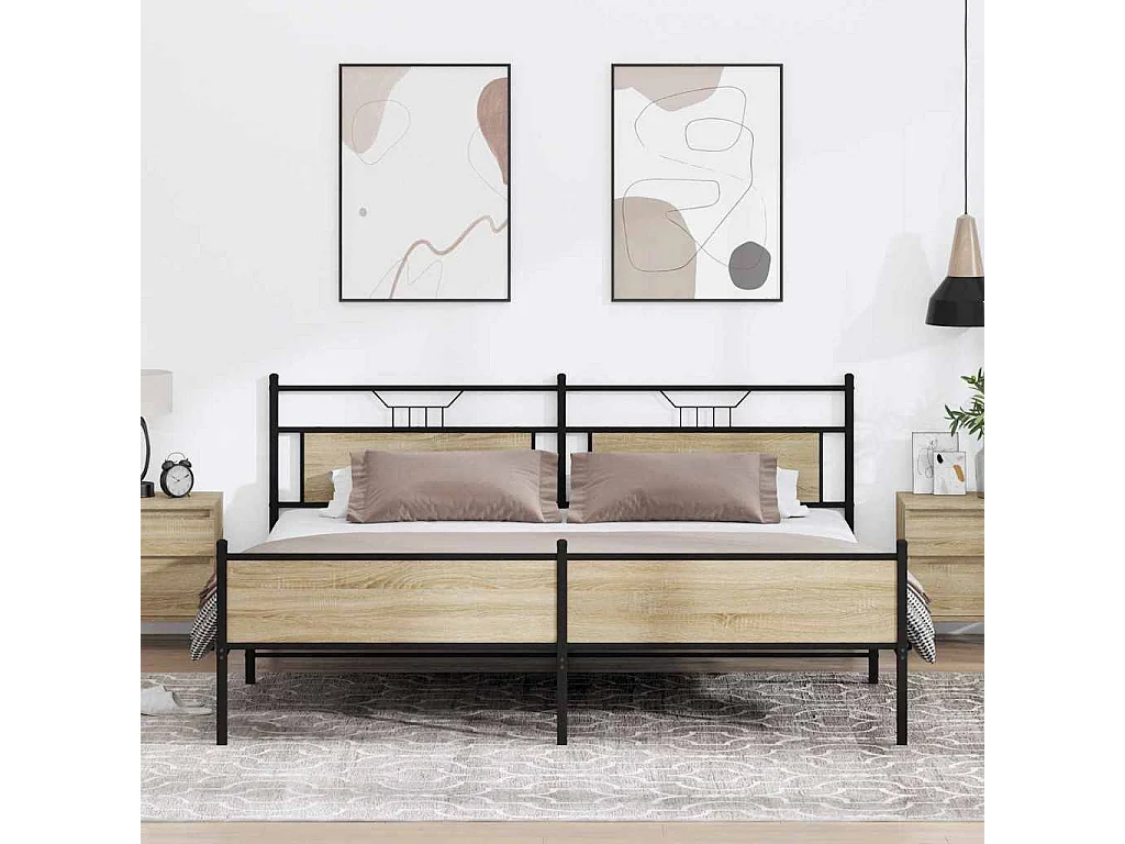 Cadre de lit en métal sans matelas chêne sonoma 193x203 cm